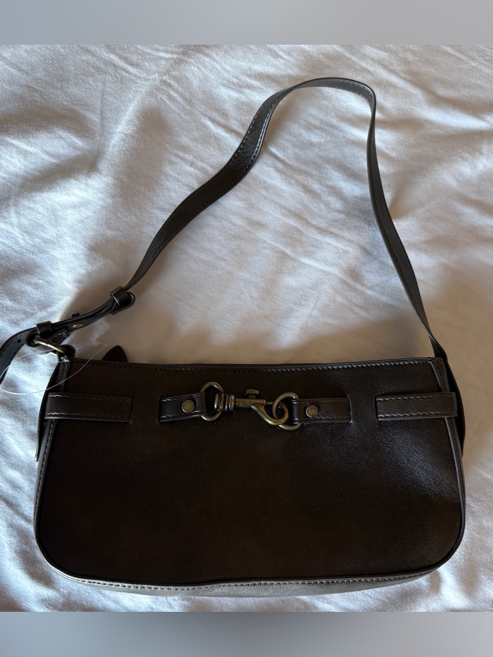 Abercrombie & Fitch Brown Faux Leather Shoulder Bag Brass Hardware Going Out